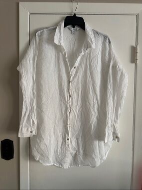 Primark White Casual Button-Down Linen Shirt